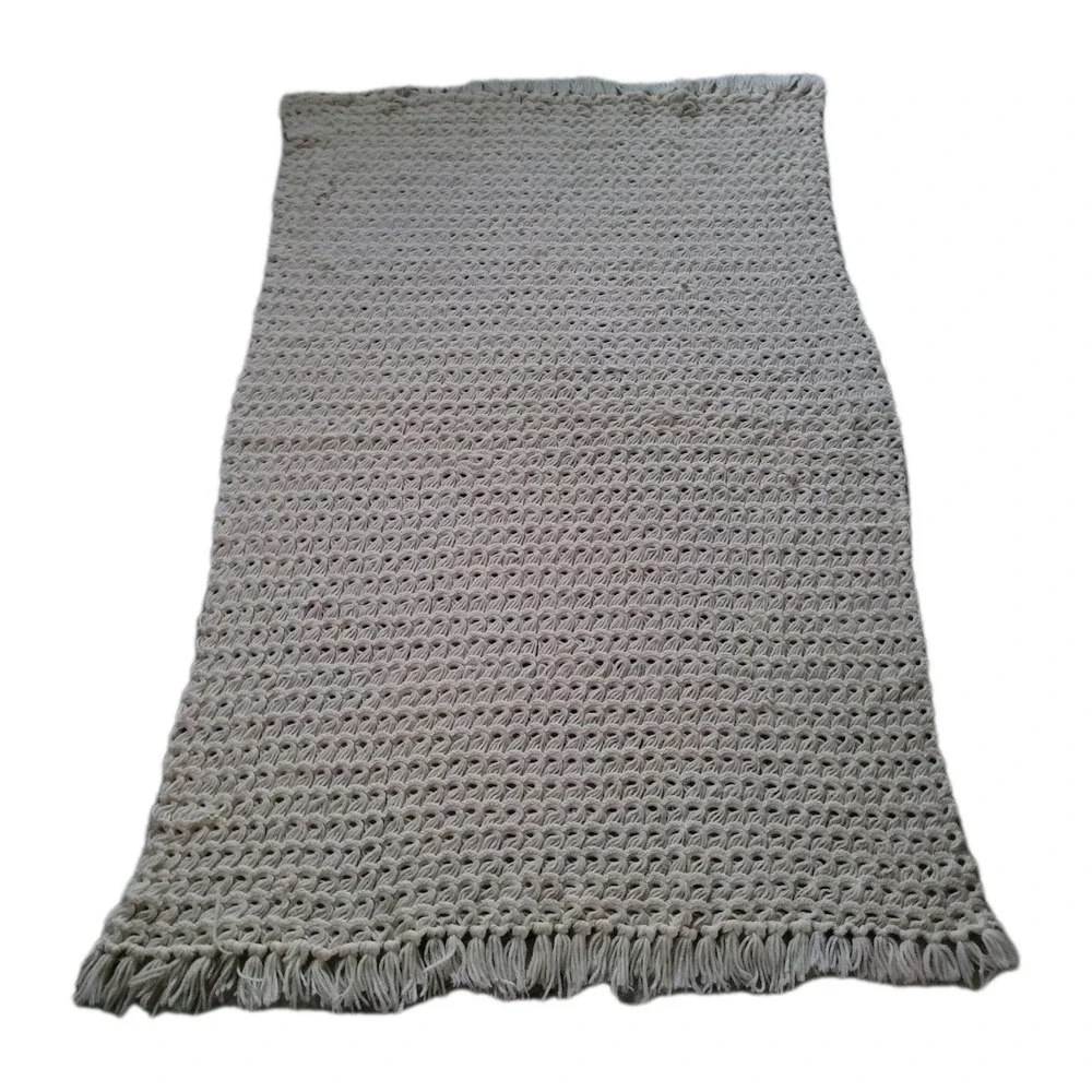 Handmade Chunky Cable Crochet‎ Blanket Off White Ivory Throw Large 39
